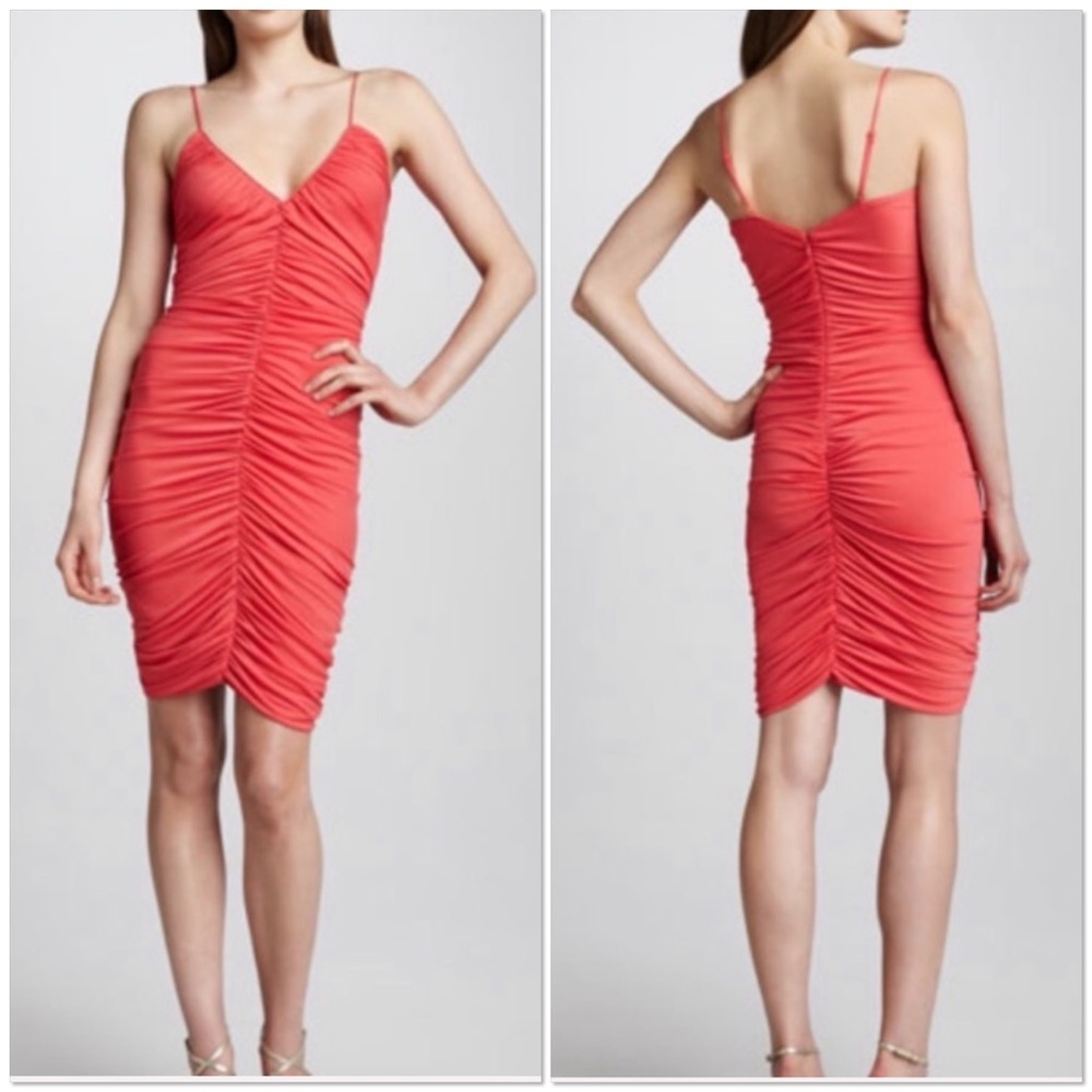 Halston Heritage Poppy Ruched V-Neck Cocktail Dress M